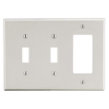 HUBBELL WIRING DEVICE-KELLEMS Wallplate, Mid-Size 3-Gang, 2) Toggle 1) Decorator, Light Almond PJ226LA